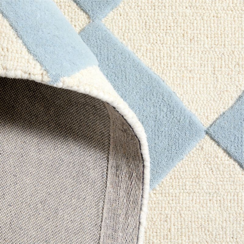 Checkerboard Blue Wool Kids Area Rug 9'x12' - Image 3