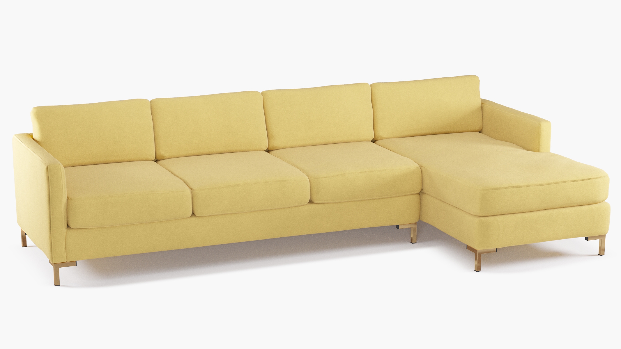 Right Facing Modern Sectional, Canary Classic Velvet, Brass - Image 1