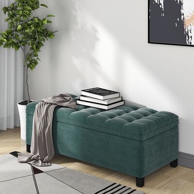 Upholstered Flip Top Storage Bench With Button Tufted Top - Image 0