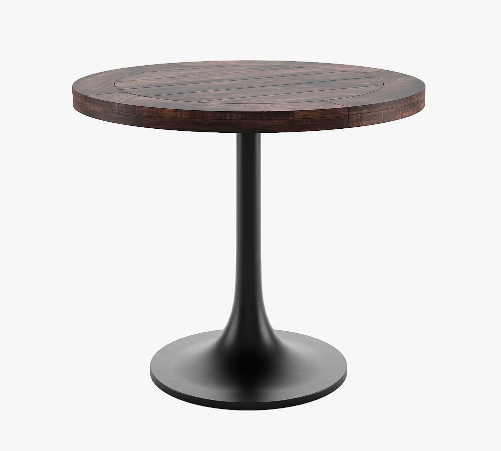 36" Round Pedestal Dining Table, Rustic Mahogany Wood Top, Tulip Base - Image 0