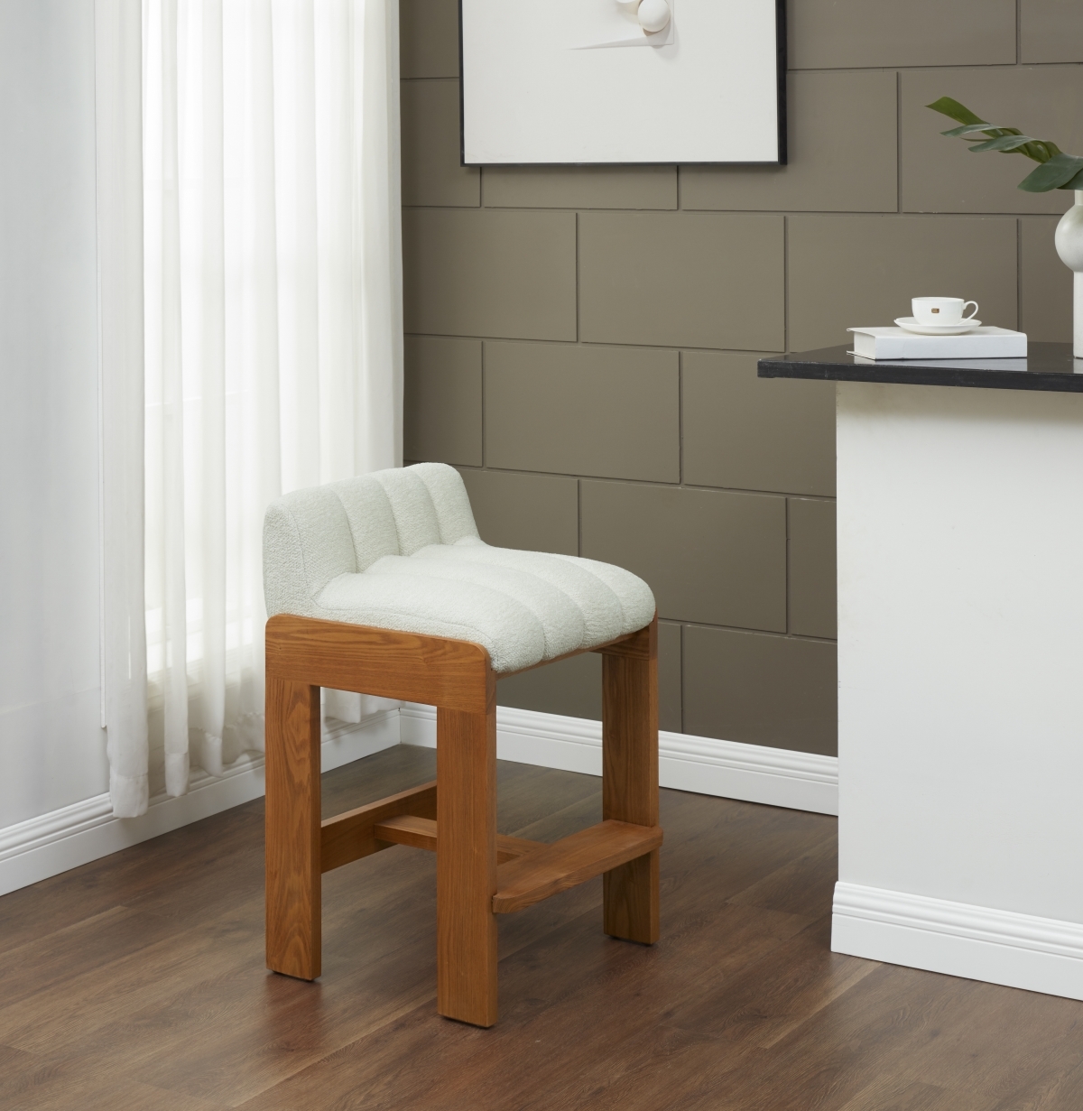 Delphini Boucle Counter Stool - Ivory/Walnut - Image 1