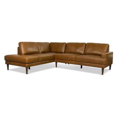 Simba Mid-Century Pillow Back Genuine Leather Left-Facing Sectional In Tan - Image 0