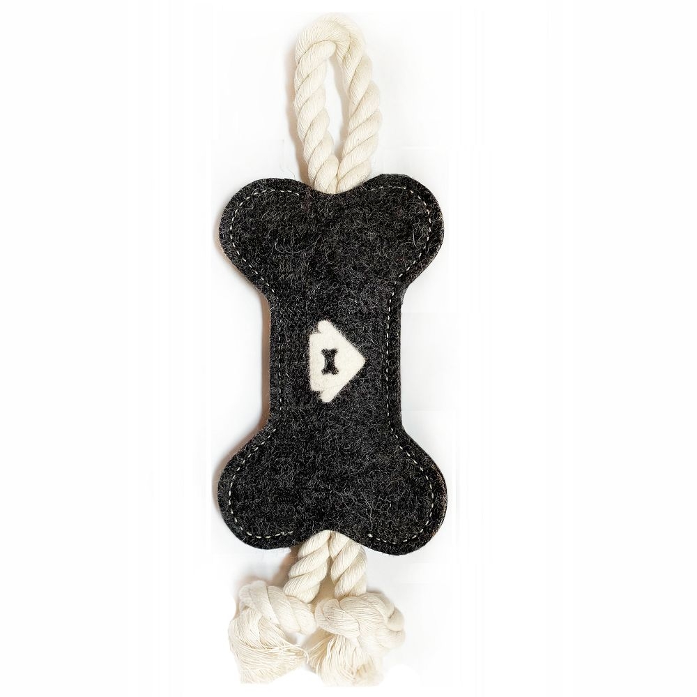 Wool Bone Binky Tug Toy, Felt/Twisted Rope, Seafoam,7 Inches - Image 2