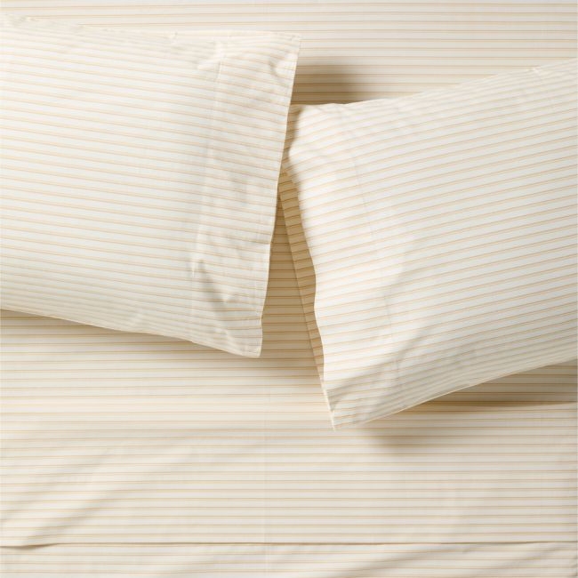 Stax Yellow Pajama Stripe Percale Organic Cotton Kids Full Sheet Set - Image 0