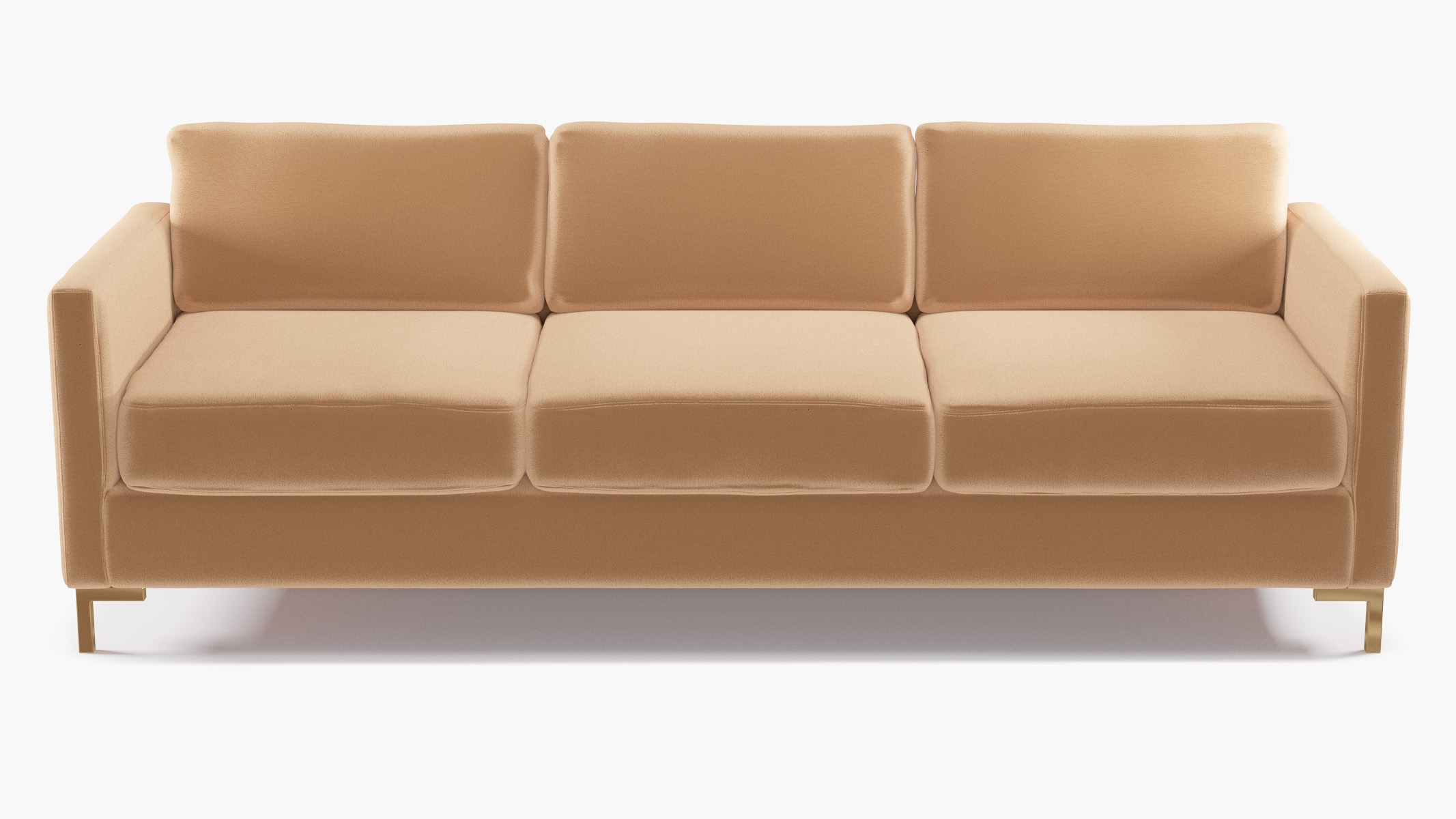 Modern Sofa, Camel Performance Plush Velvet, Brass L Leg - Image 0