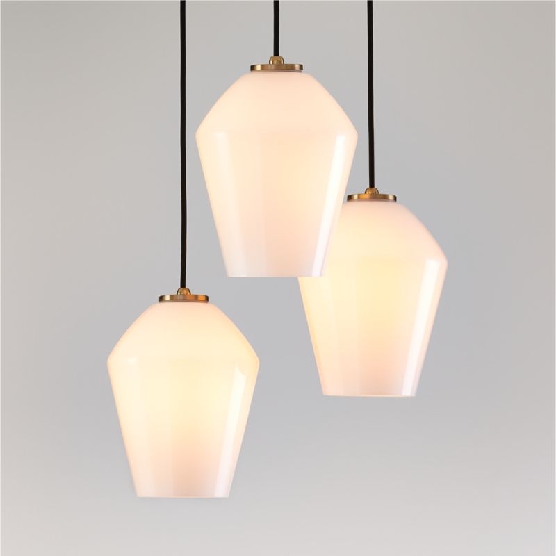 Arren Brass 3-Light Round Pendant with Angled Milk Glass Shades - Image 2