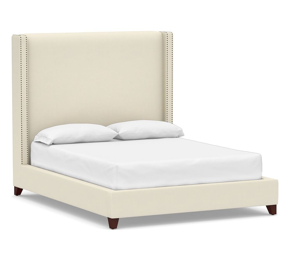 Harper Non-Tufted Upholstered Tall Bed with Bronze Nailheads, Full, Park Weave Ivory - Image 0