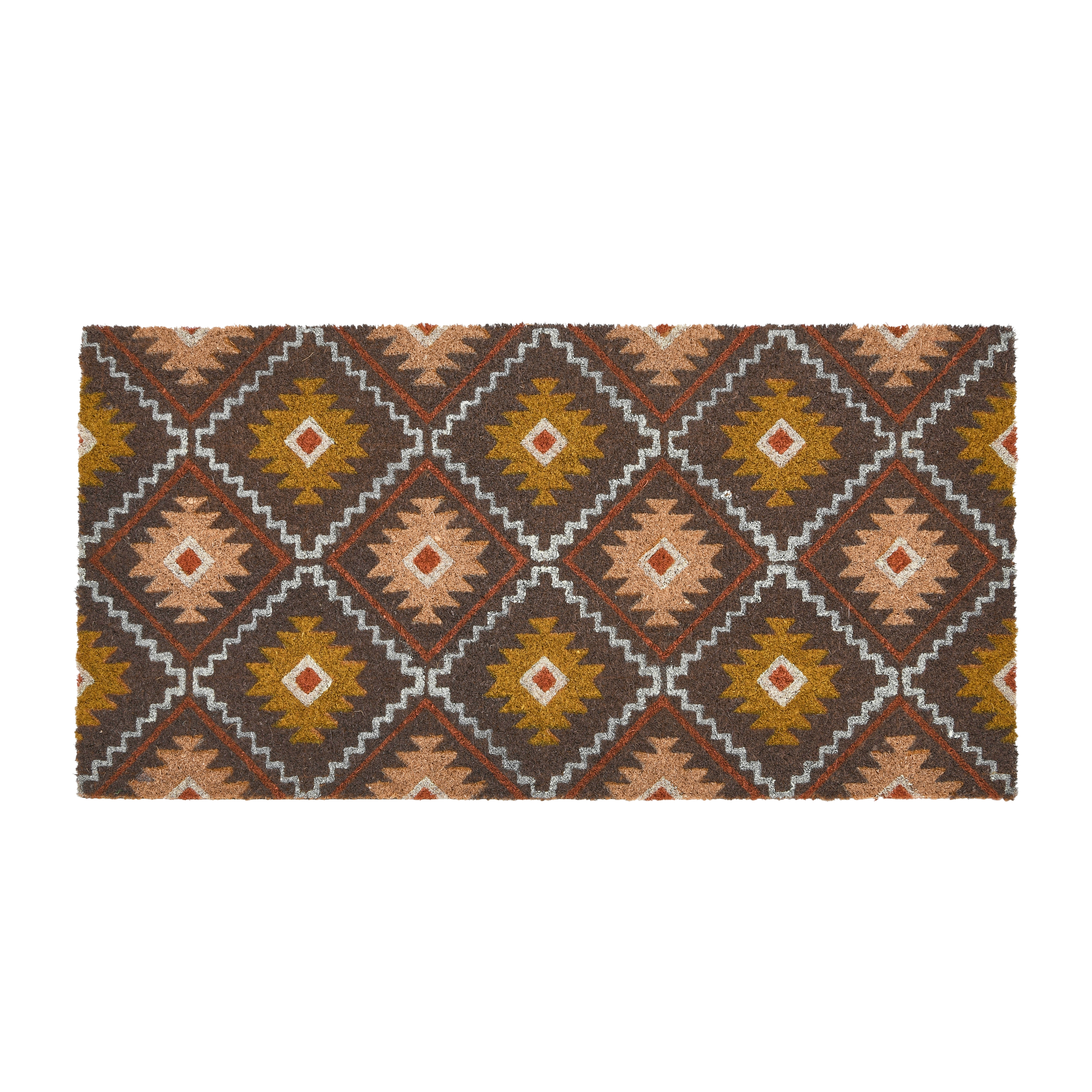 Natural Coir Doormat with Geometric Print, Multicolor - Image 0