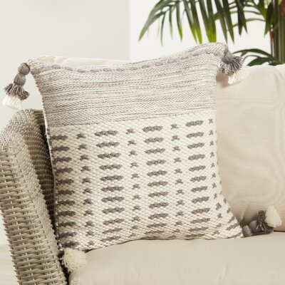 Fournier Outdoor Square Pillow Cover, Gray & Ivory, 18" x 18"  - Image 1