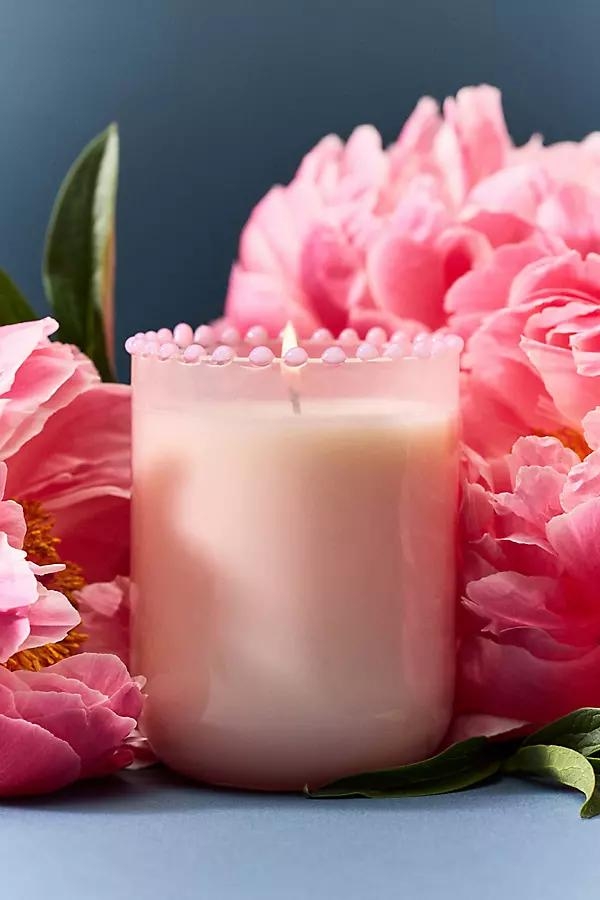 Dotted Rim Floral Peony Blush Glass Candle - Image 0