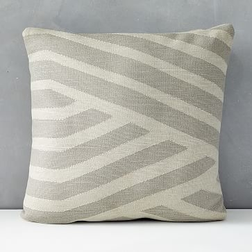 Outdoor Braided Lines Pillow, 24"x24", Frost Gray - Image 0