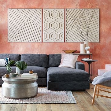 Graphic Wood Wall Art, White, Hexagon, Set of 2 - Image 3