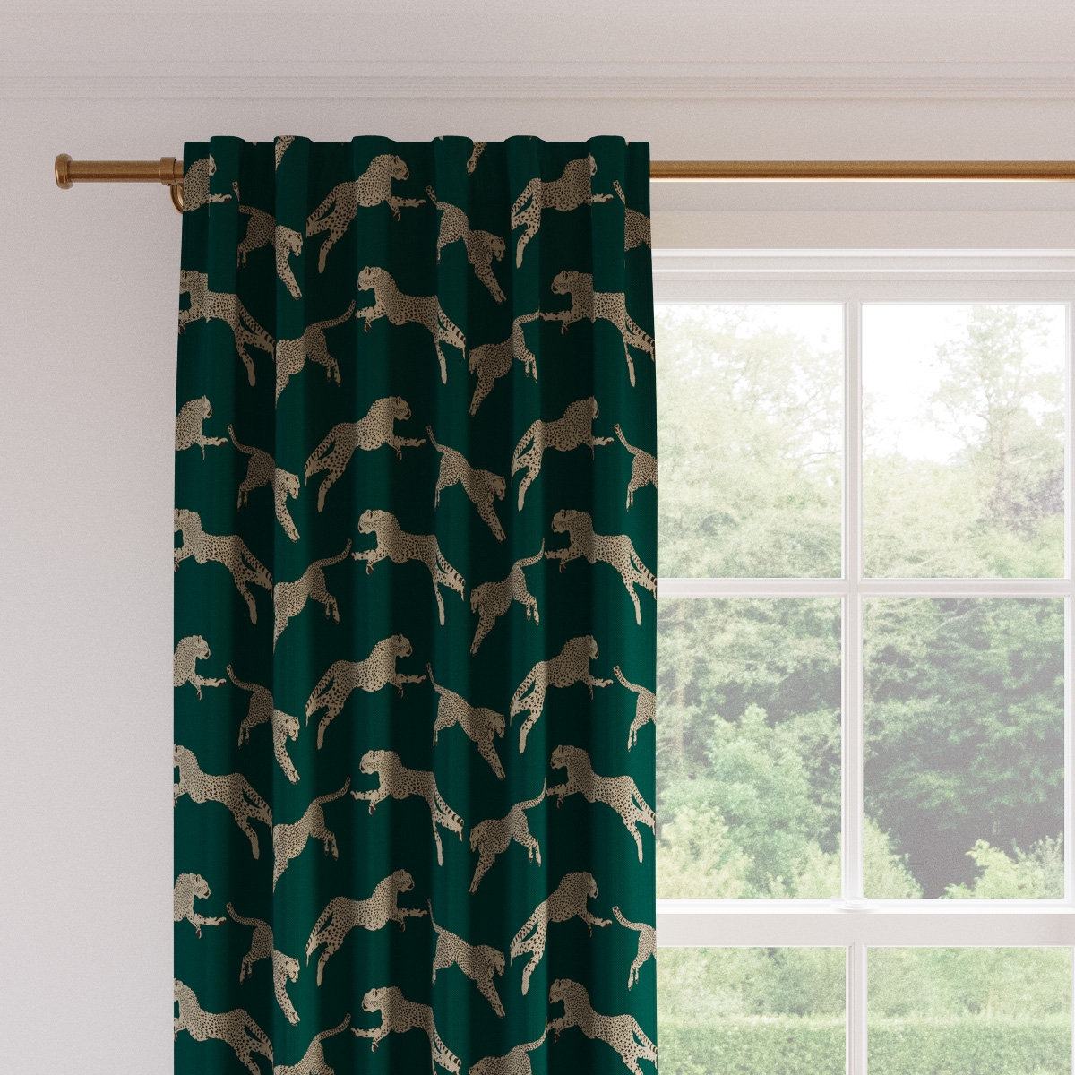 Printed Linen Curtain, Polo Green Cheetah, 50" x 96", Unlined - Image 1