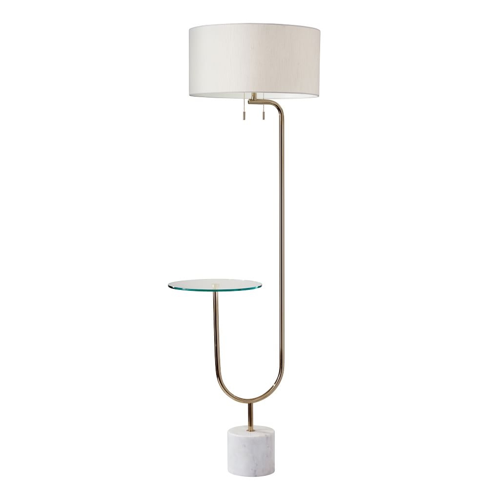 Deco Shelf Floor Lamp, Antique Brass & White Marble - Image 0