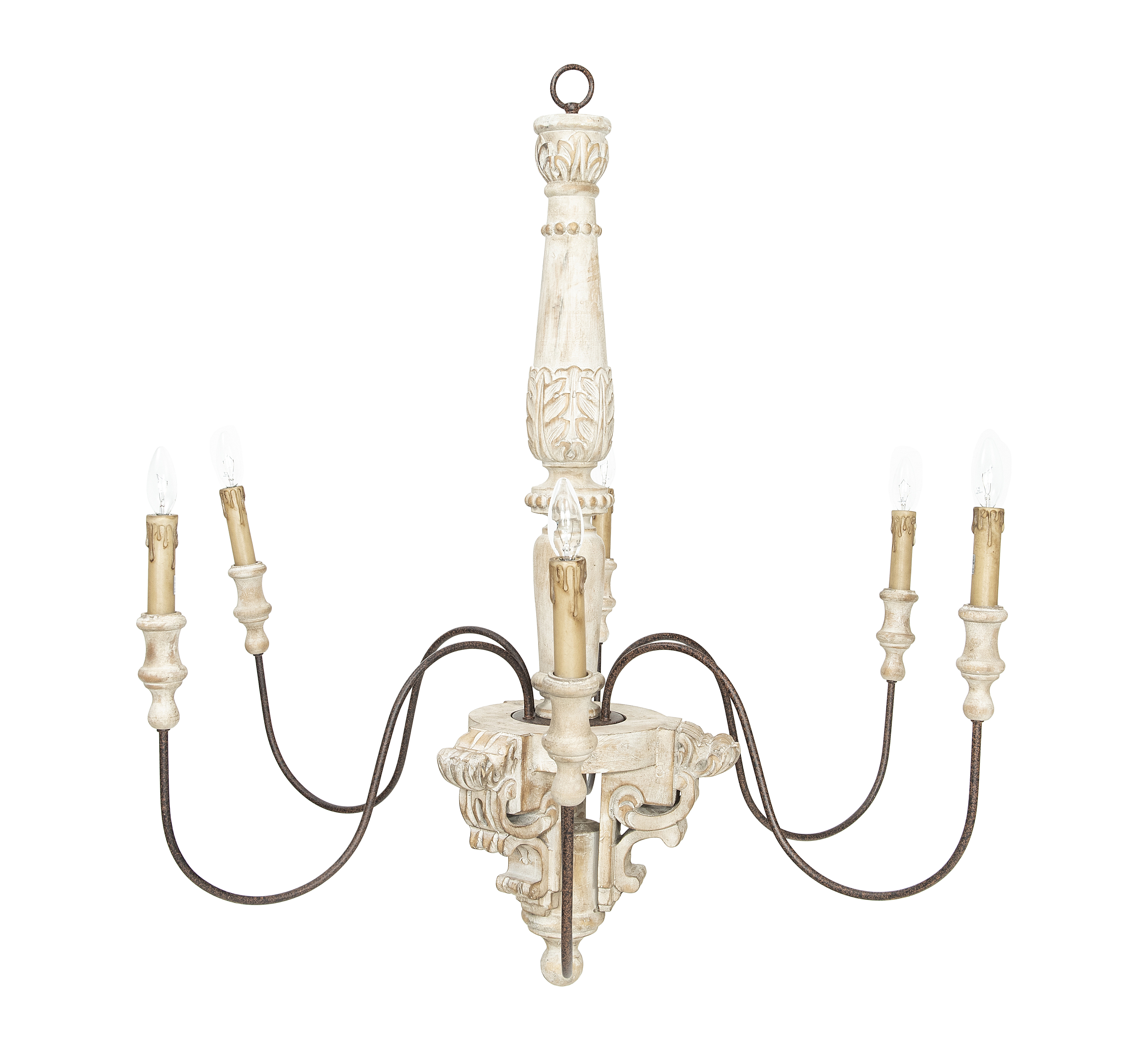 Antique Wood and Metal Chandelier, Distressed Cream - Image 0