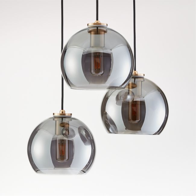 Arren Brass Round 3-Light Pendant with Silver Round Shades - Image 0