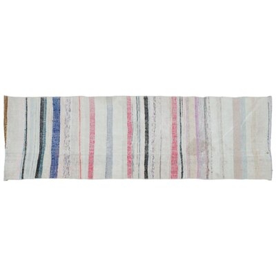 One-of-a-Kind Ted Hand-Knotted 1960s Turkish Light Gray/Pink/Blue 2'7" x 8'7" Runner Area Rug - Image 0