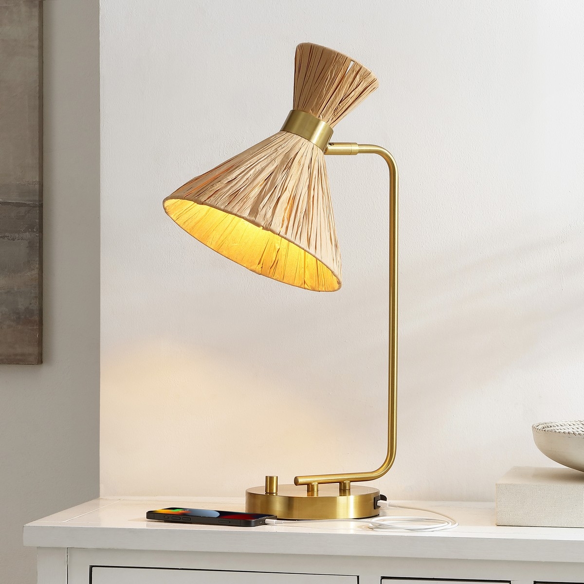 Sohma 22.75" Tbl W/Usb Port - Brass/Natural - Image 2
