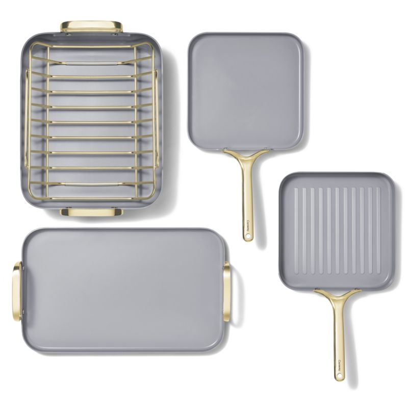 Caraway ® Cream Ceramic Non-Stick 5-Piece Cookware Set with Gold Hardware - Image 3