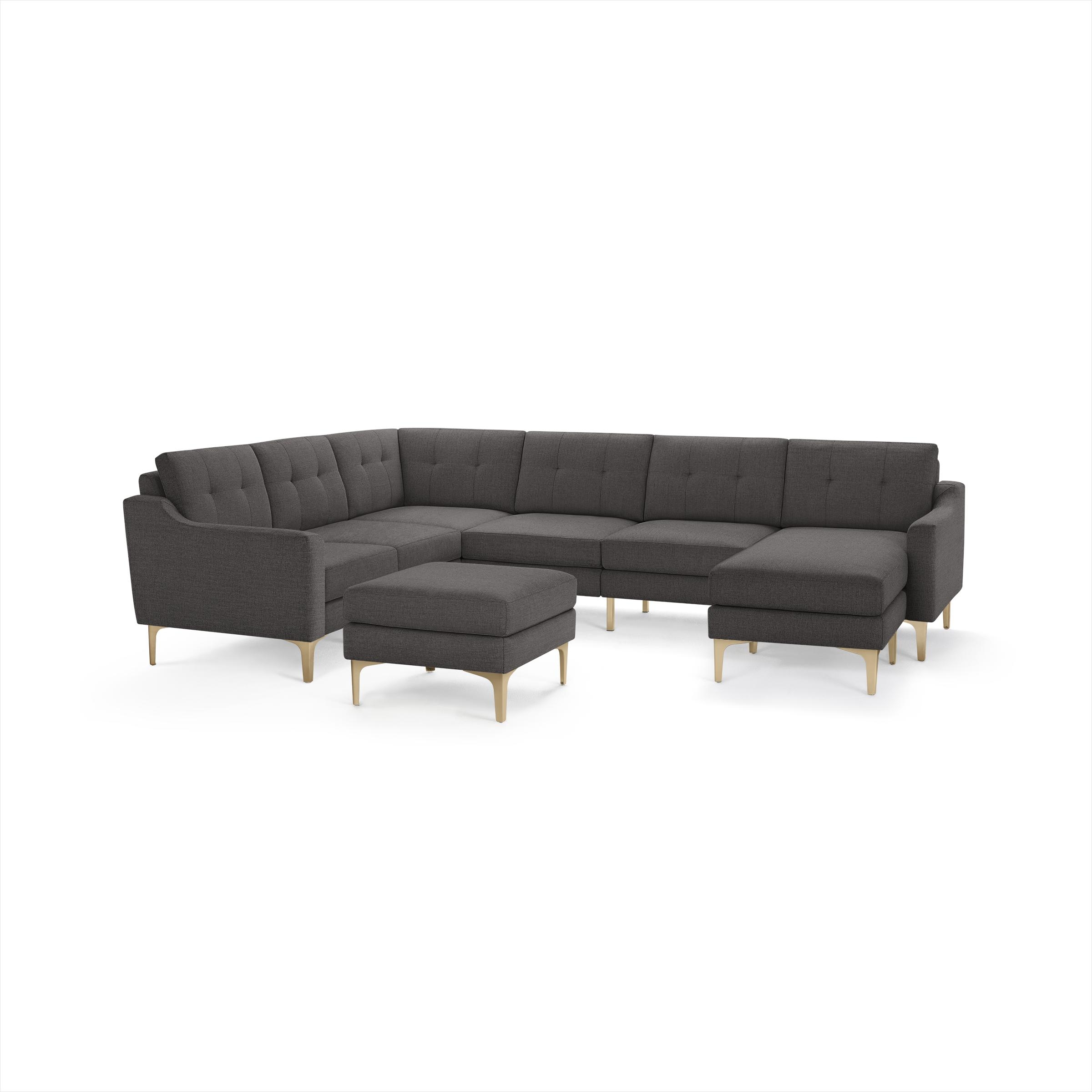 Nomad 6-Seat Corner Sectional with Chaise and Ottoman - Heather Charcoal - Performance Chenille / Brass - Metal / Slope - Image 0