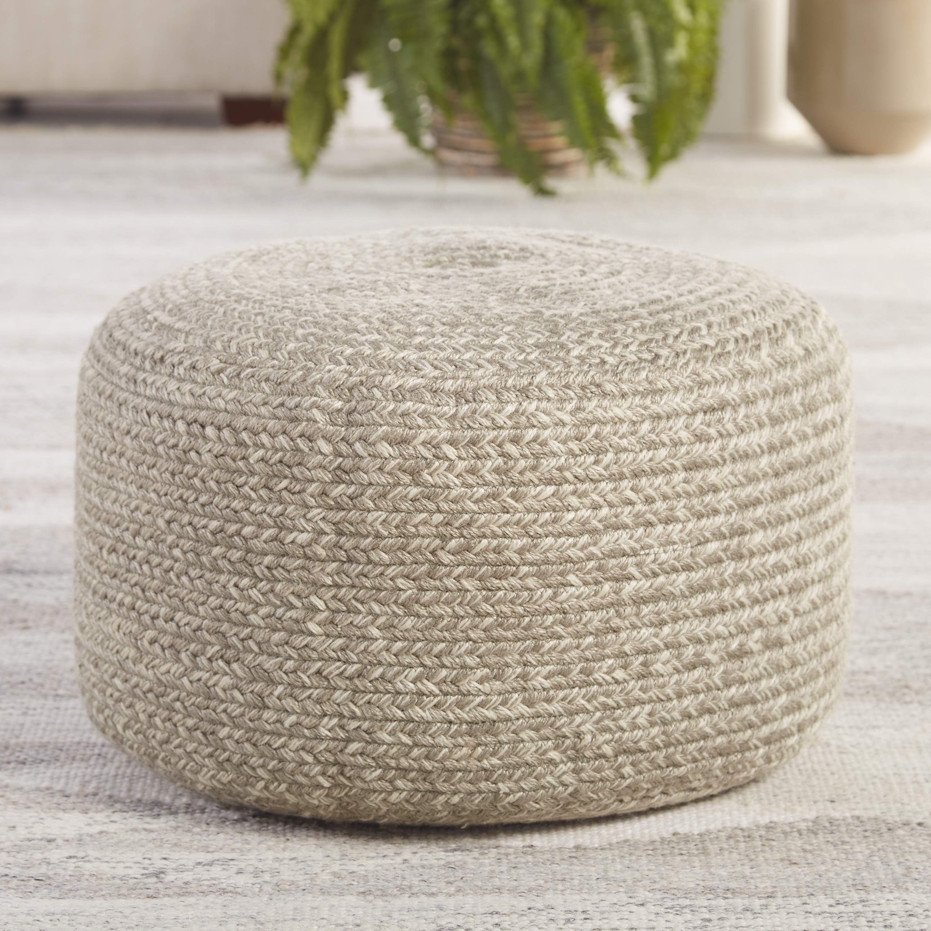 Vibe by Santa Rosa Indoor/ Outdoor Solid Gray/ Cream Cylinder Pouf - Image 1