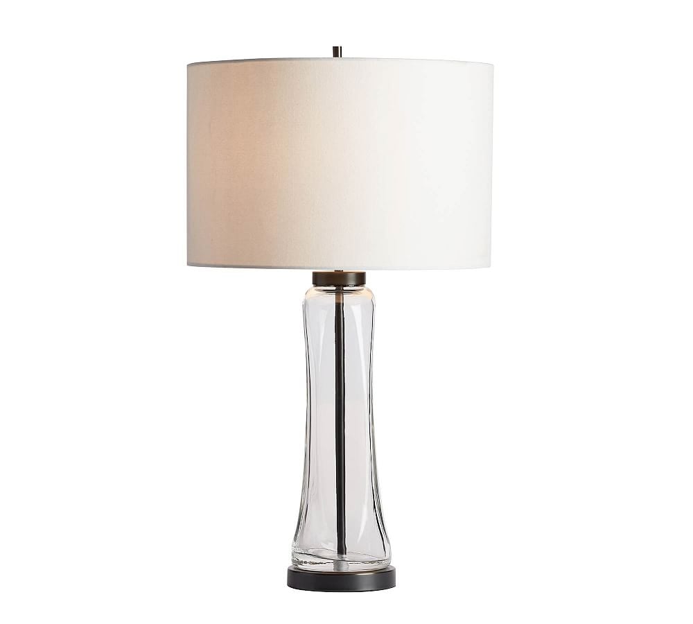 Berkeley USB Table Lamp, 28.5", Bronze &amp; Clear Glass Base With Medium Gallery SS Shade, White - Image 0