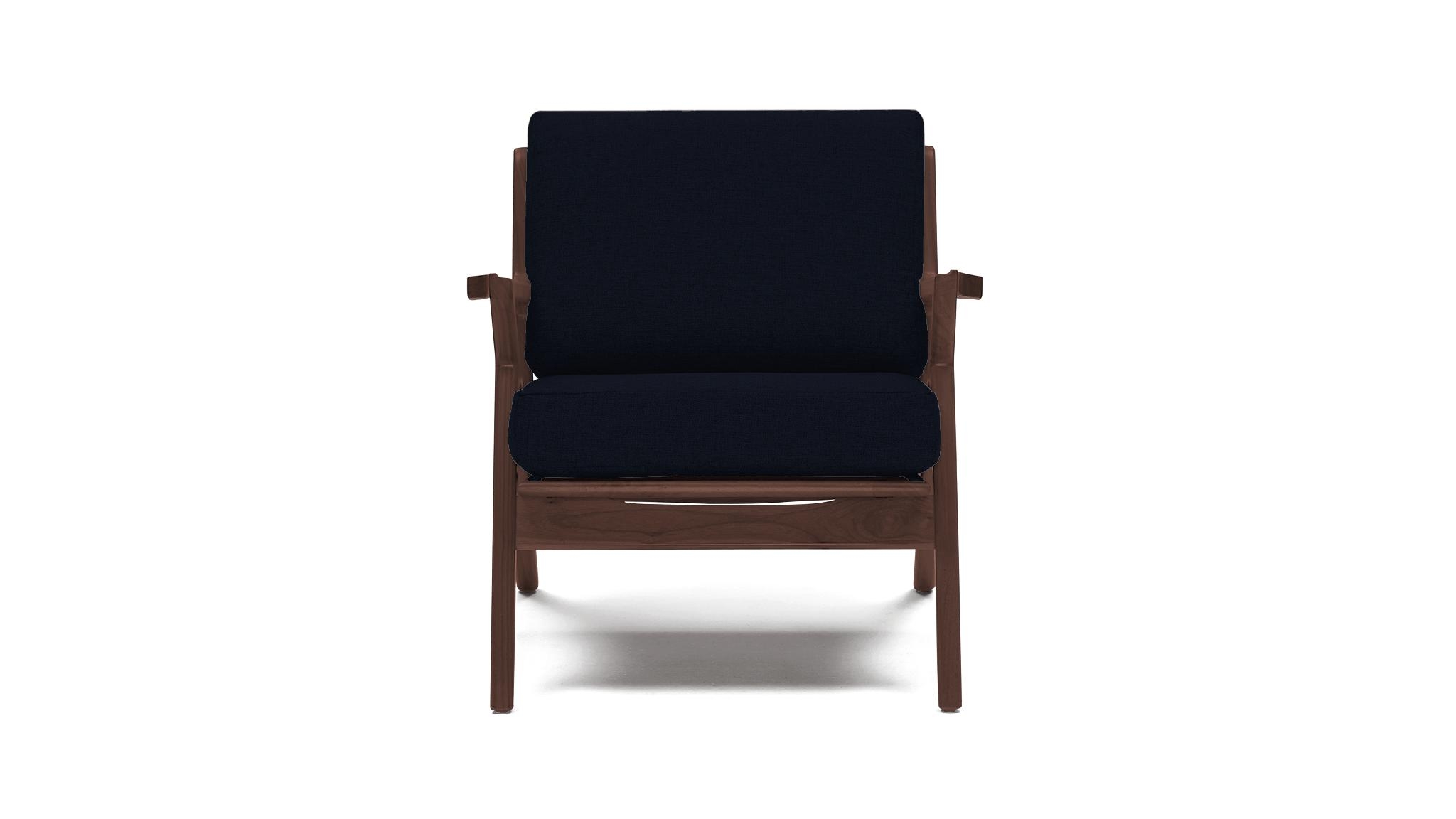 Blue Soto Mid Century Modern Concave Arm Chair - Sunbrella Premier Indigo - Walnut - Image 0