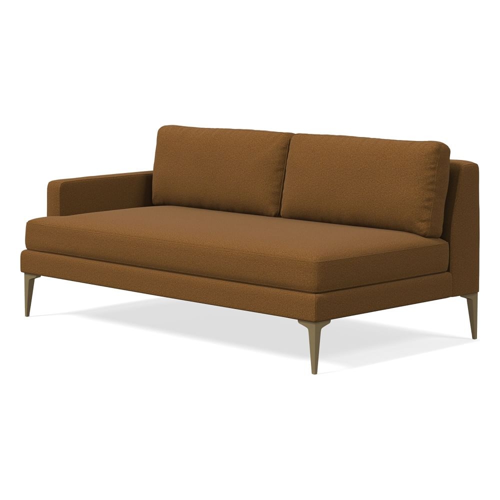 Andes Left Arm 2.5 Seater Sofa, Poly, Distressed Velvet, Golden Oak, Blackened Brass - Image 0