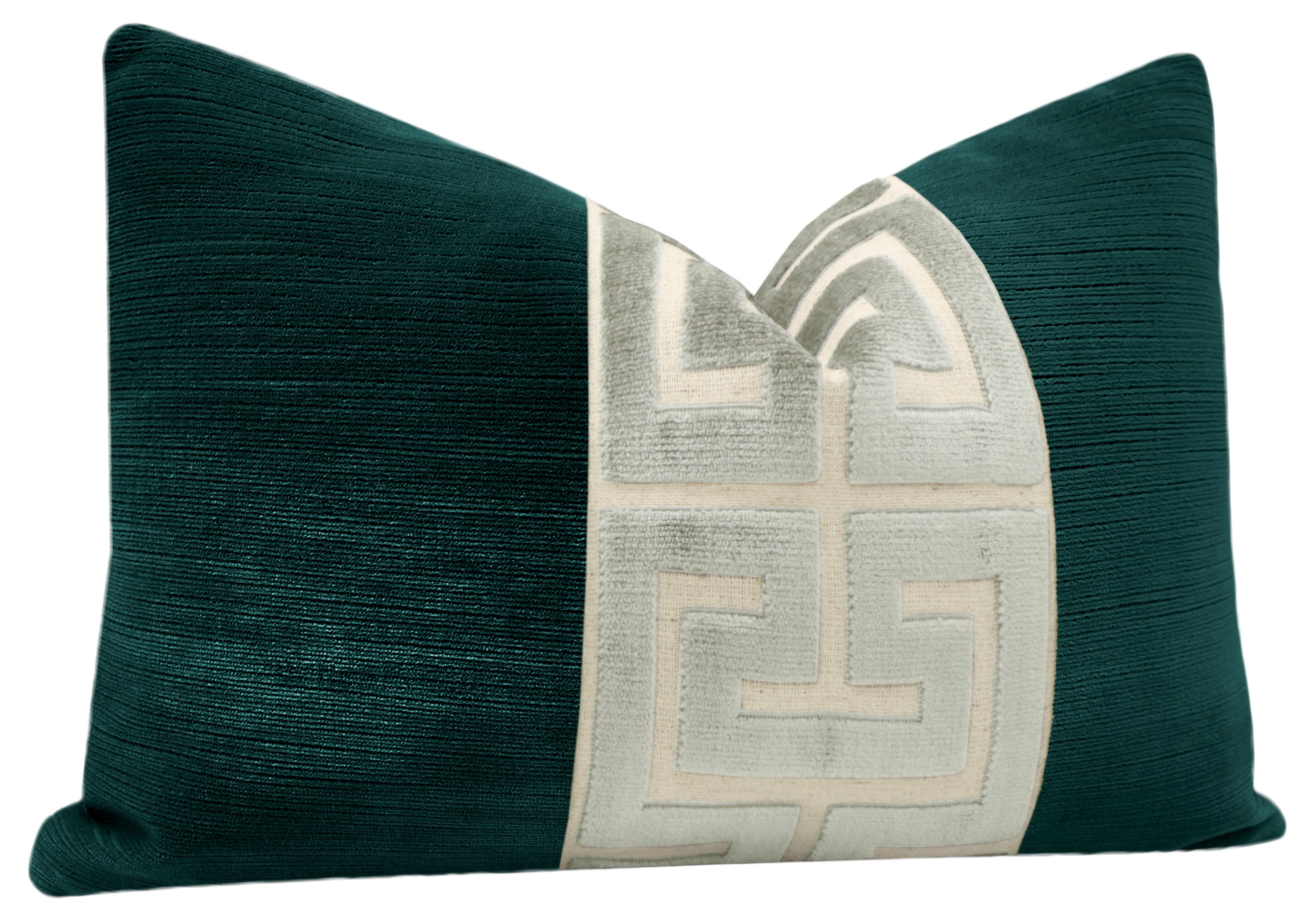 THE LITTLE LUMBAR :: STRIE VELVET // HARBOUR BLUE + PLATINUM GREEK TRIM - LITTLE LUMBAR 12" X 18" - Image 1