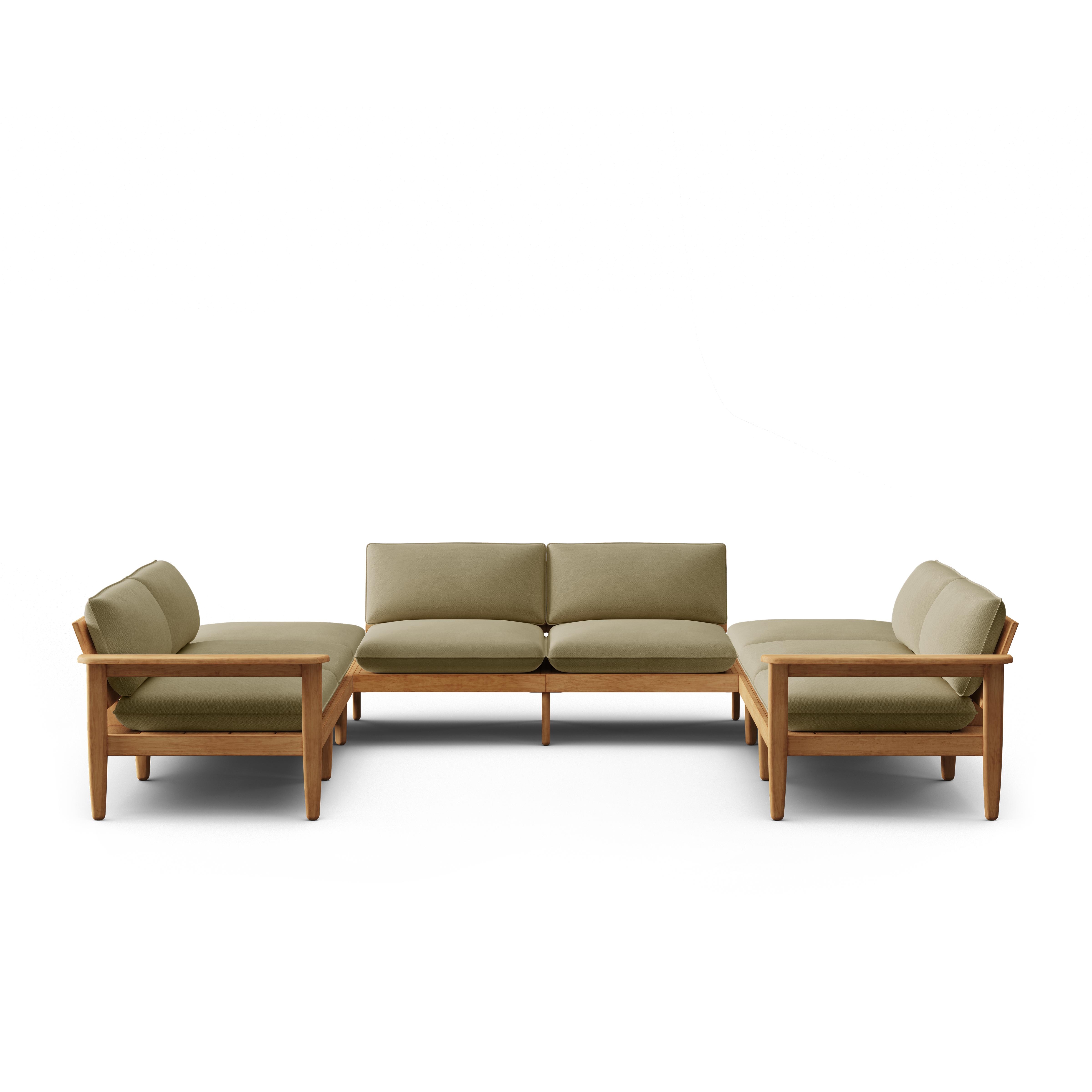 Dunes Teak 8-Piece U-Sectional - Rosemary - All Weather Fabric - Image 0