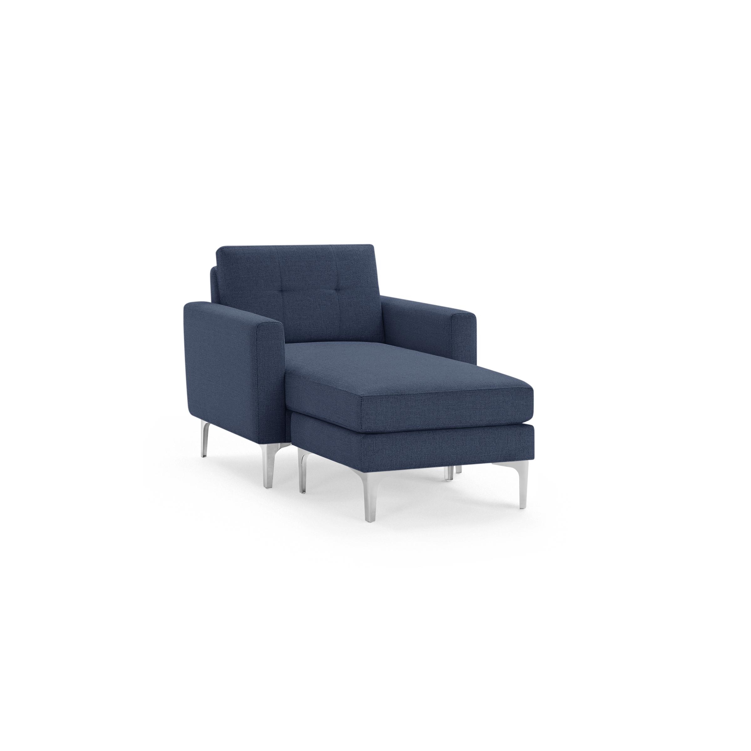 Nomad Armchair with Chaise - Navy Blue - Performance Basketweave / Chrome - Metal / Block - Image 0