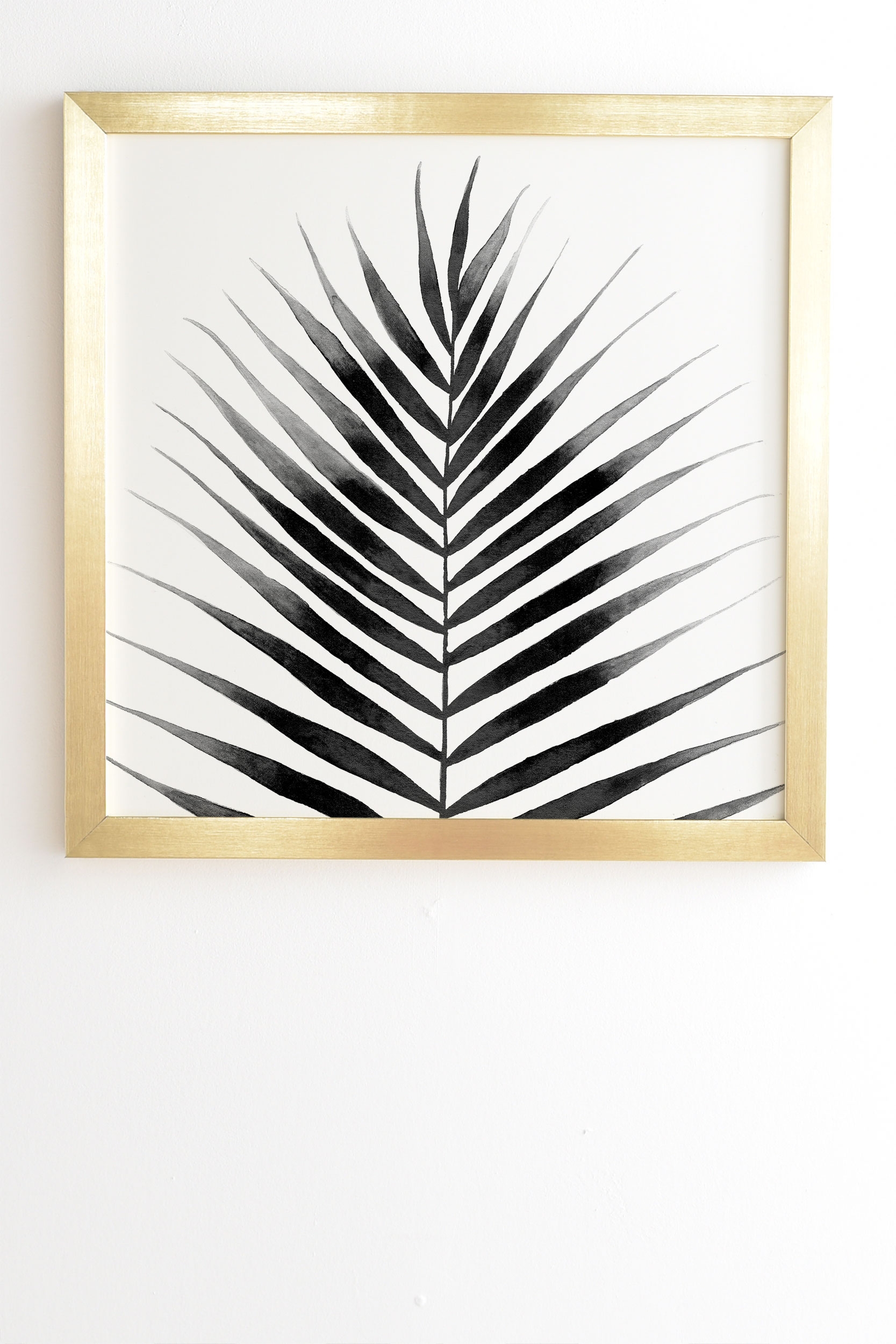 Palm Leaf Watercolor Black And White by Kris Kivu - Framed Wall Art Basic Gold 12" x 12" - Image 0