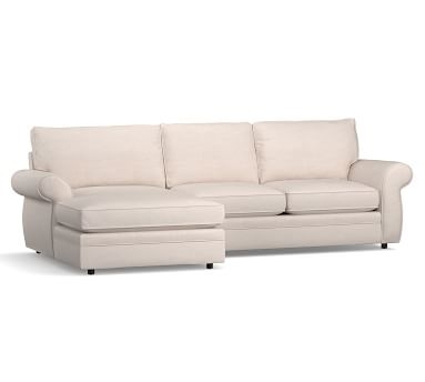 Pearce Roll Arm Upholstered Right Arm Loveseat with Double Wide Chaise Sectional, Down Blend Wrapped Cushions, Performance Brushed Basketweave Sand - Image 3