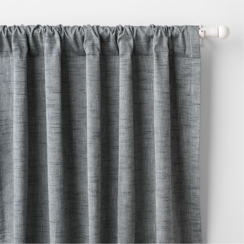 Mist Blue Textural Organic Cotton Chambray Blackout Window Curtain Panel 44"x96" - Image 2