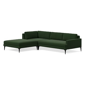 Andes Sectional Set 22: XL Right Arm 2.5 Seater Sofa, XL Corner, XL Ottoman, Poly, Performance Velvet, Moss, Dark Pewter - Image 0