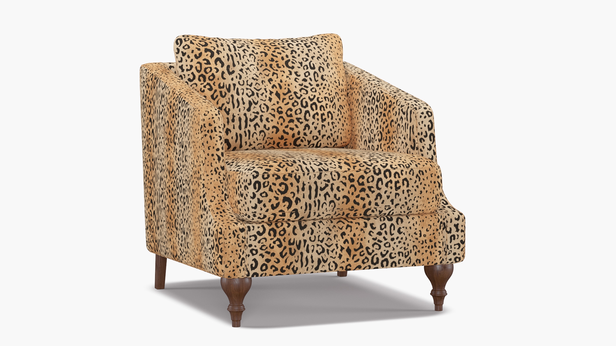 Slope Arm Chair, Leopard, Walnut Turned Wood Leg - Image 1