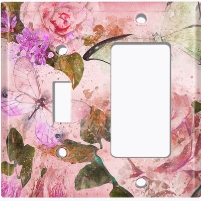 Metal Light Switch Plate Outlet Cover (Flower White Rose Pink - (L) Single Toggle / (R) Single Rocker) - Image 0