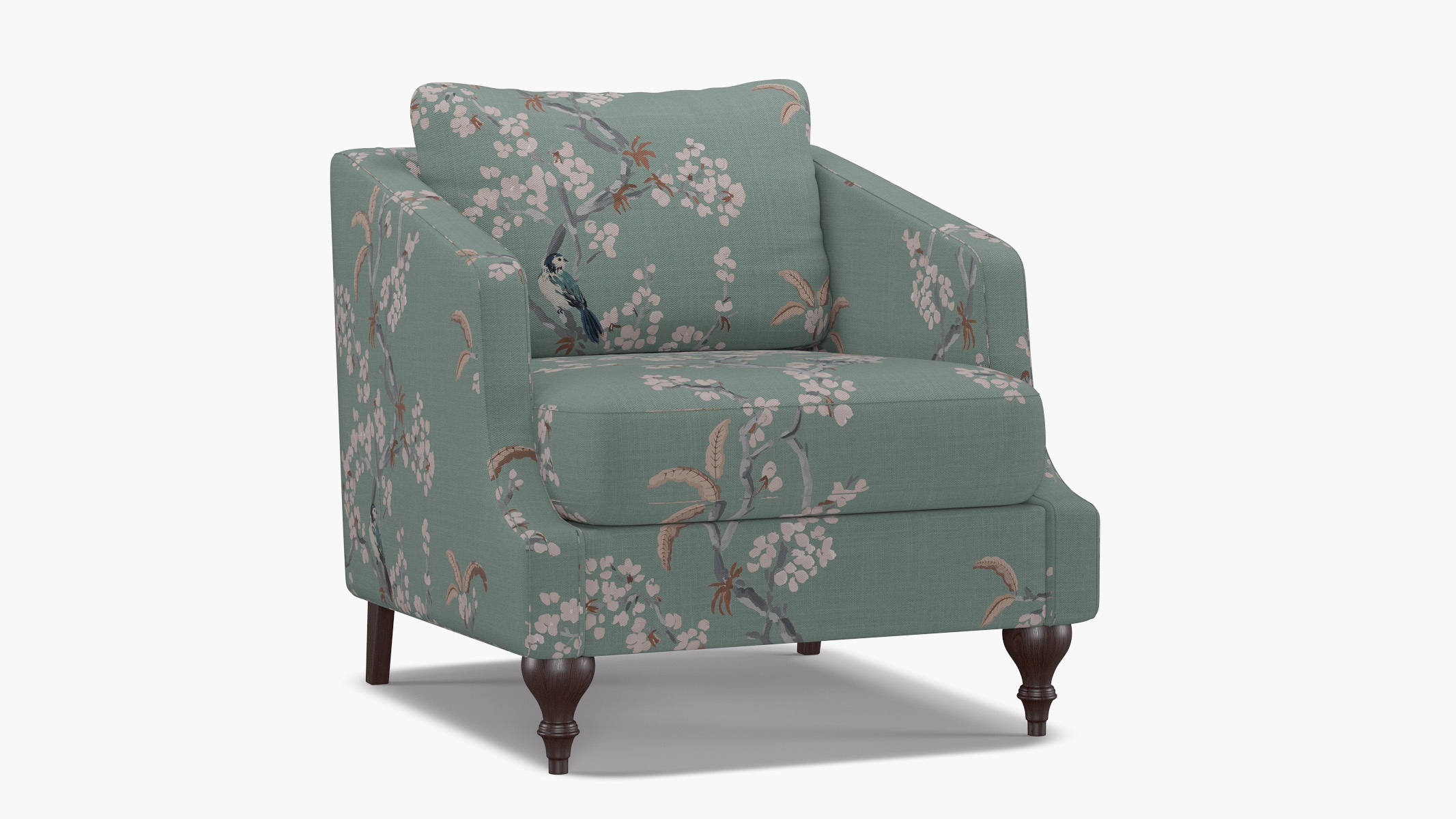 Slope Arm Chair, Mint Cherry Blossom, Espresso Turned Wood Leg - Image 1