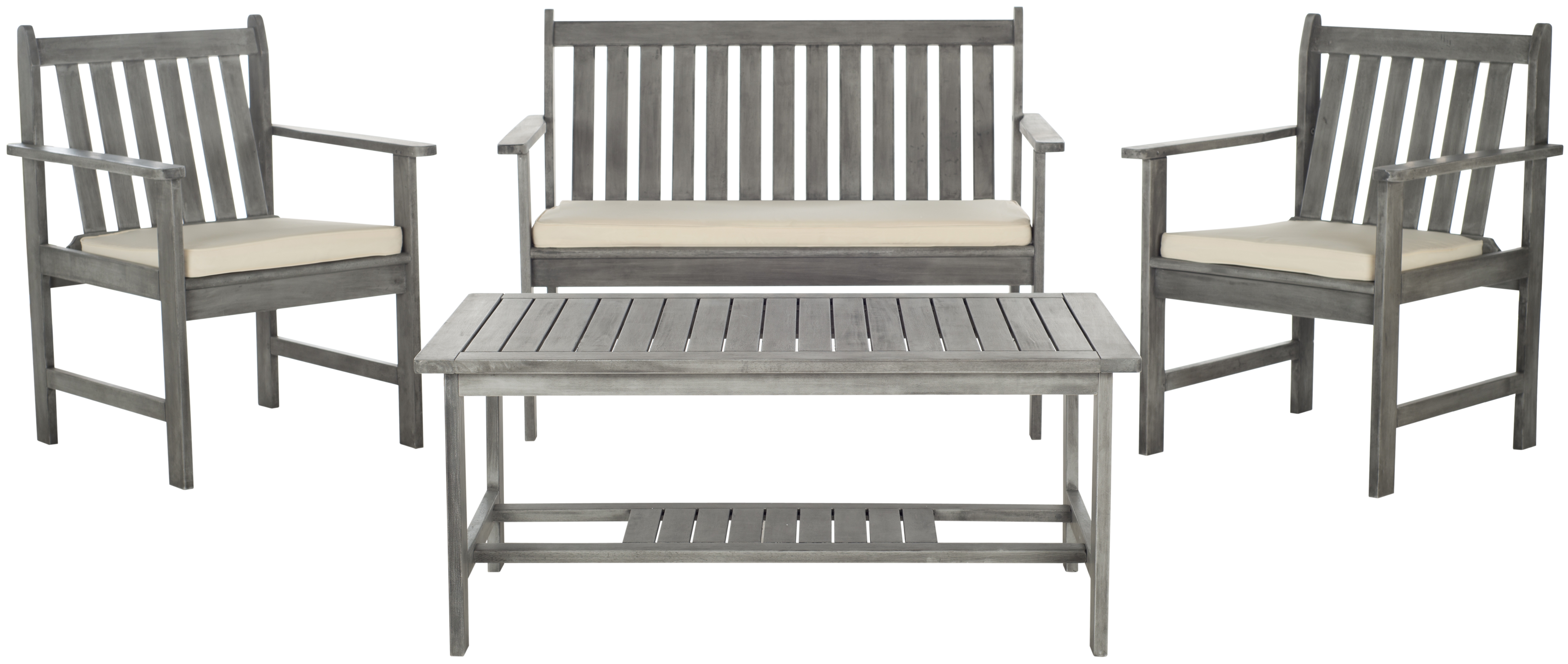 Burbank 4 Piece Outdoor Set - Grey Wash/Beige - Safavieh - Image 0