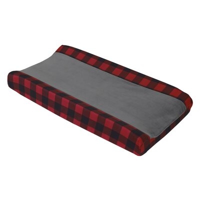 Redwood Rover Little Man Cave Red, Black And Grey Buffalo Check Super Soft Contoured Changing Pad Cover - Image 0