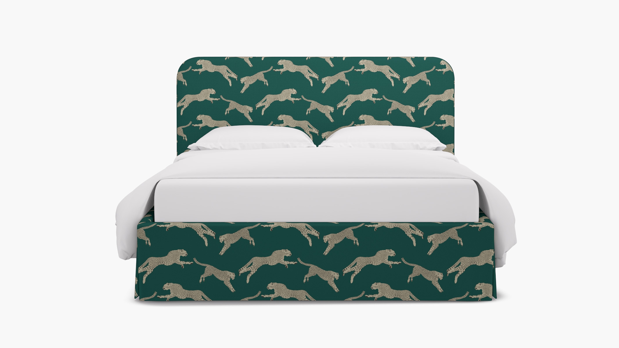 Skirted Platform Bed, Polo Green Cheetah, Queen - Image 0
