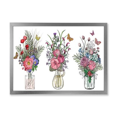 Bouquets Of Wildflowers In Transparent Vases II - Farmhouse Canvas Wall Art Print-FDP35388 - Image 0