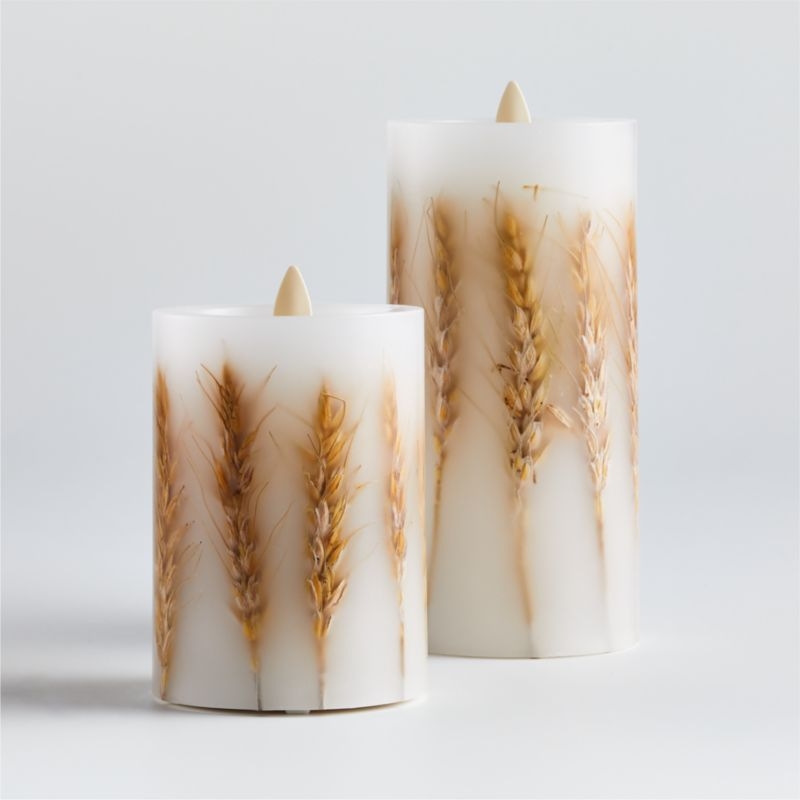 Flickering Flameless 3"x4" Wheat Inclusion Wax Pillar Candle. - Image 1