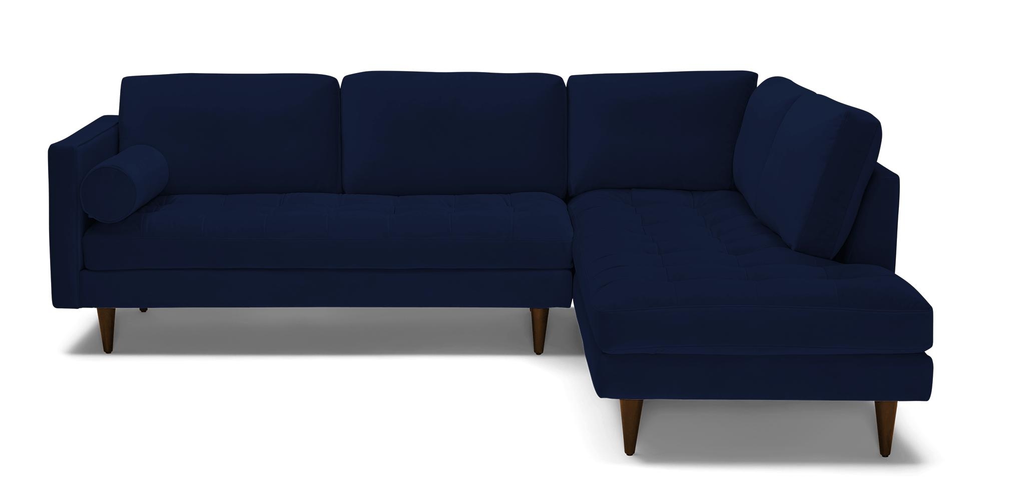 Blue Briar Mid Century Modern Sectional with Bumper - Royale Cobalt - Mocha - Right  - Image 0