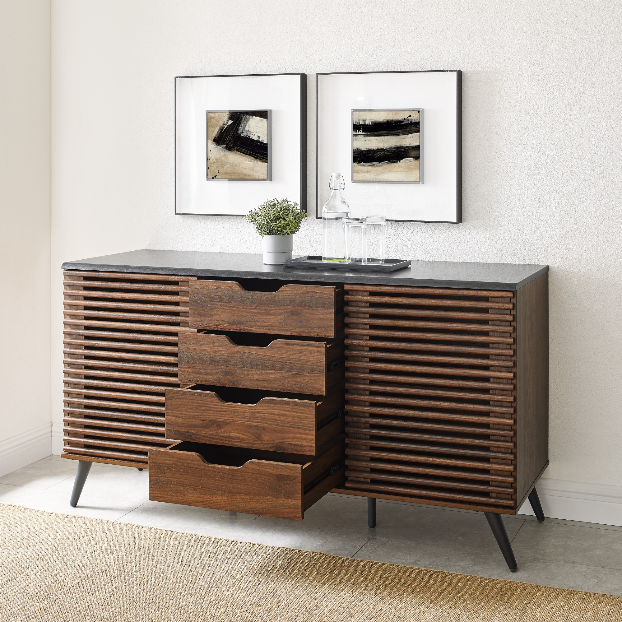 59" Havana Sliding Slat Door 4 Drawer Sideboard - Ebony/Dark Walnut - Image 6