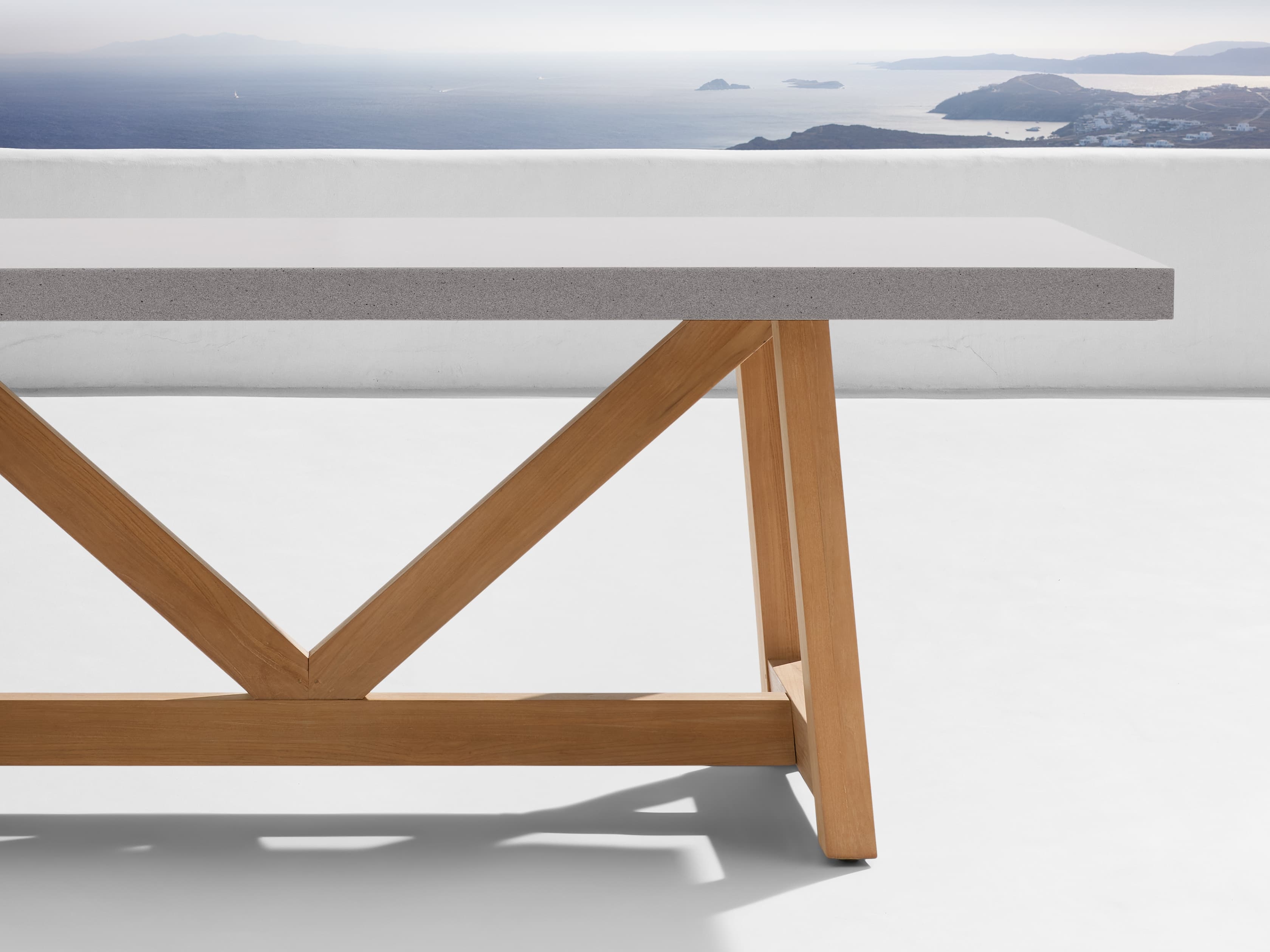 Outdoor Dining Table with French Beam Base in All Weather Wicker 84" White  Oregon Grey  - Image 0