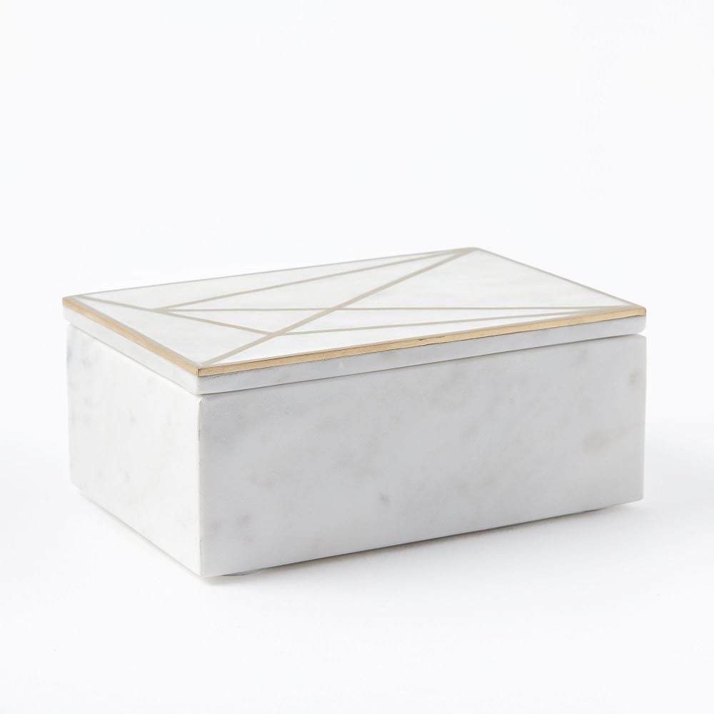 Brass Inlay Marble Box, Rectangle - Image 0