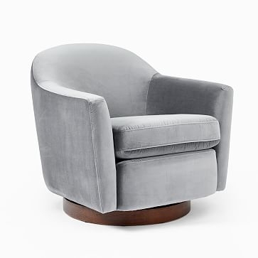 Haven Swivel Chair, Poly, Astor Velvet, Graphite, Dark Walnut - Image 0