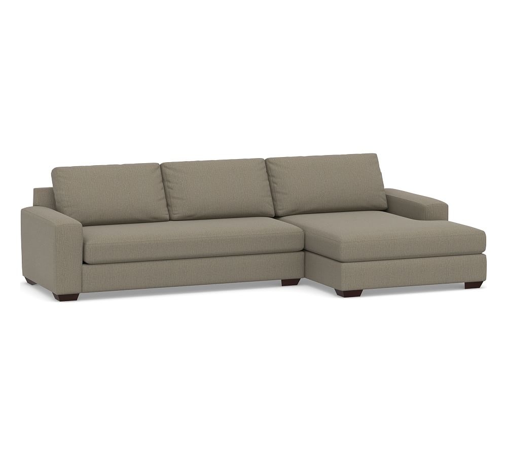 Big Sur Square Arm Upholstered Left Arm Sofa with Double Chaise Sectional and Bench Cushion, Down Blend Wrapped Cushions, Chenille Basketweave Taupe - Image 0