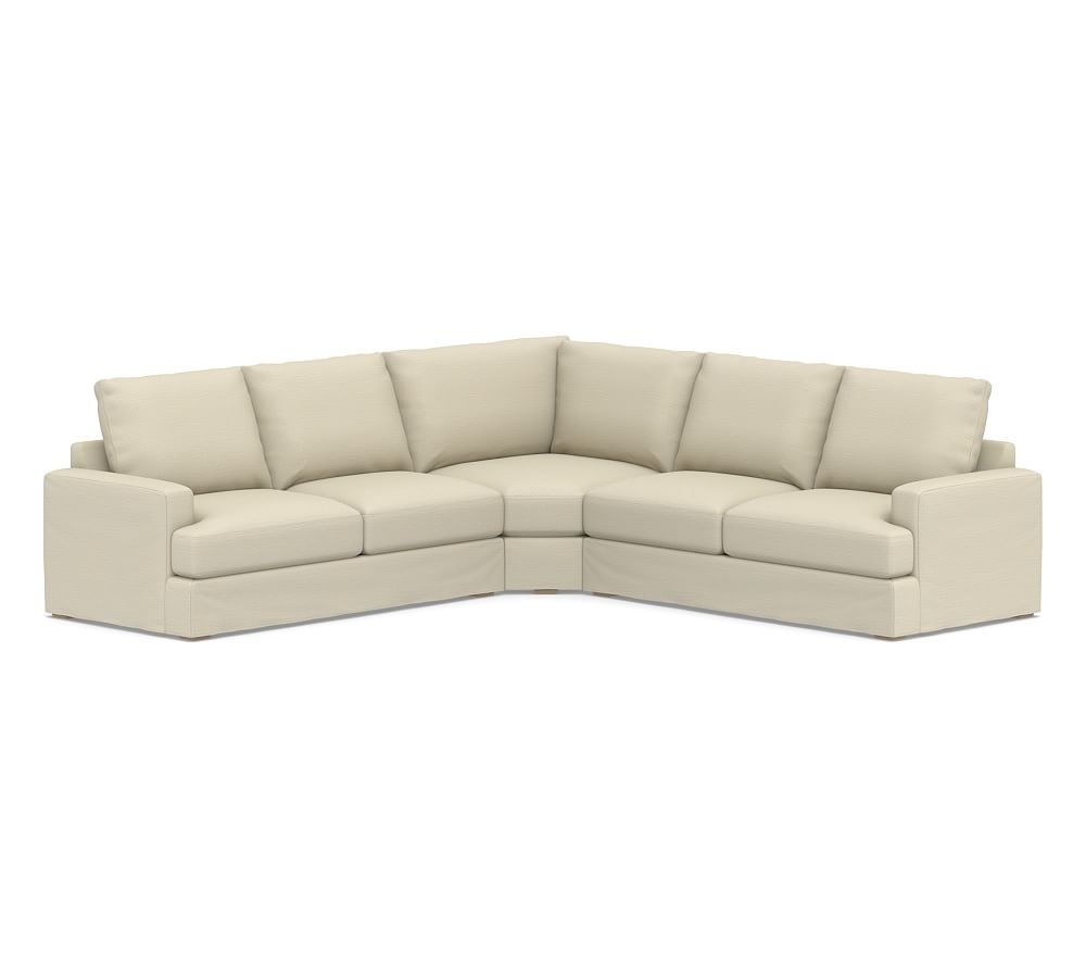 Canyon Square Arm Slipcovered 3-Piece L-Shaped Wedge Sectional, Down Blend Wrapped Cushions, Premium Performance Basketweave Oatmeal - Image 0